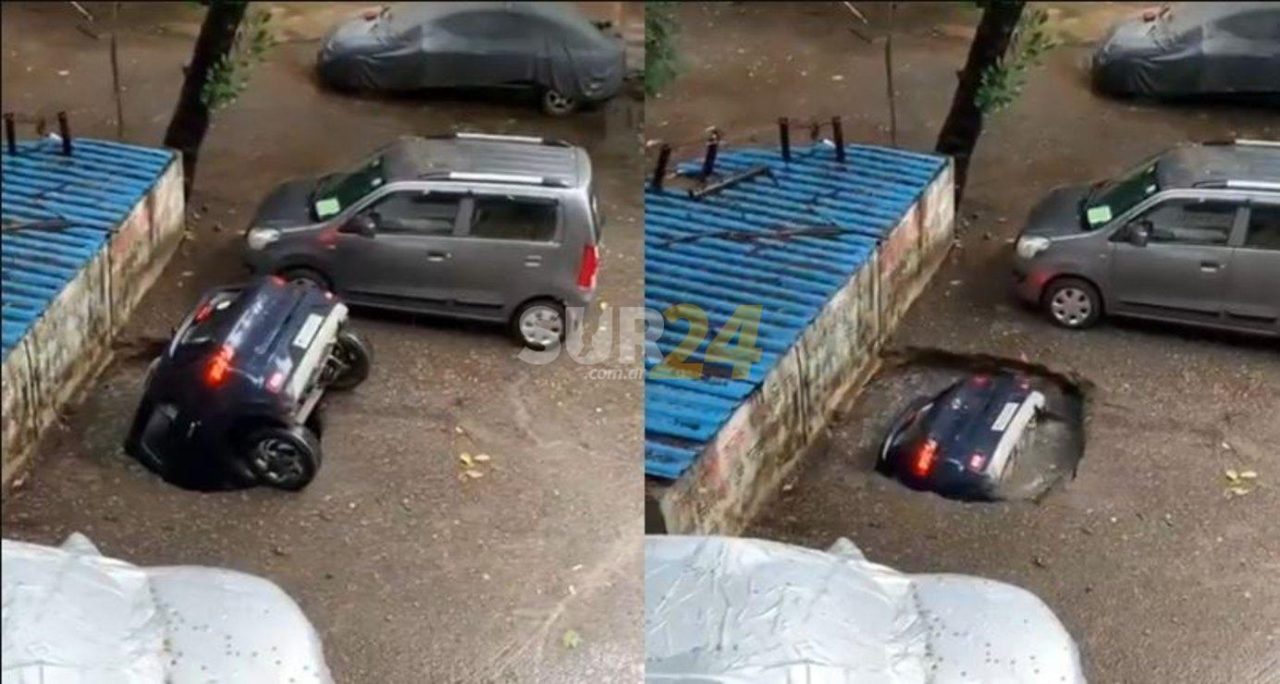 Video: un auto estacionado se hunde en el asfalto en cuestión de segundos