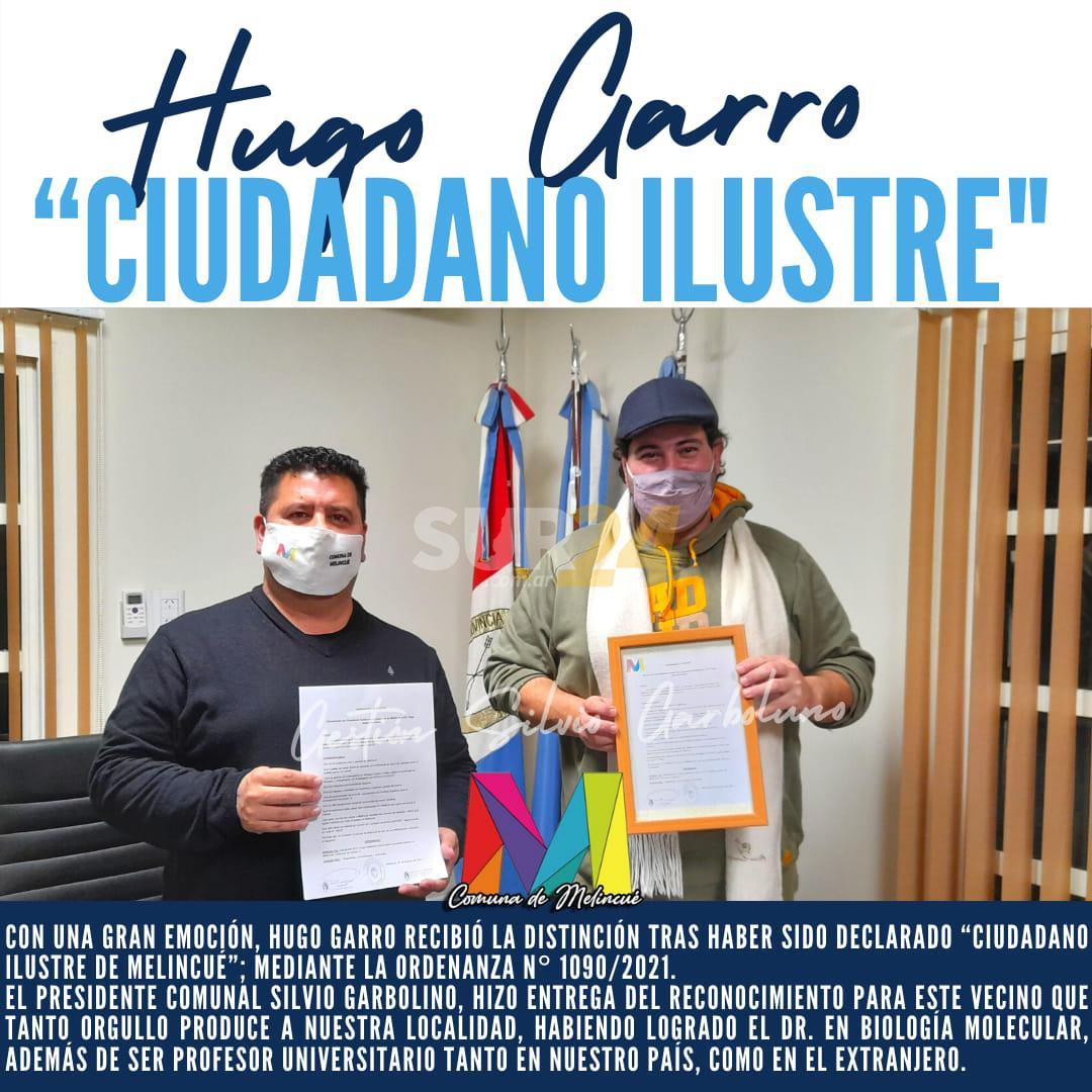 Hugo Garro fue distinguido como “Ciudadano Ilustre de Melincué”