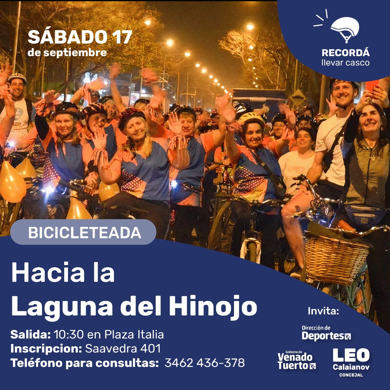 Bicicleteada recreativa unirá plaza Italia con la laguna El Hinojo 