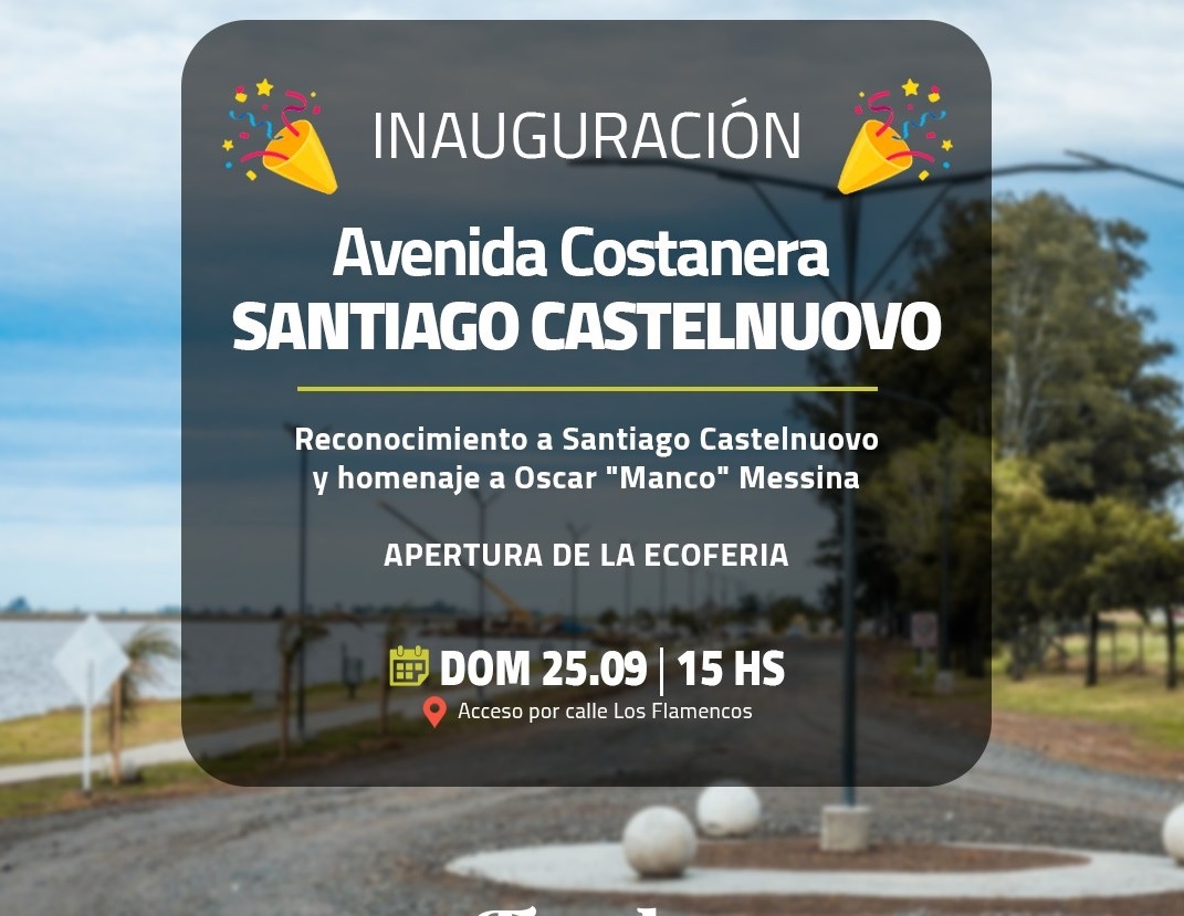 Teodelina inaugurará el próximo domingo, la avenida Costanera