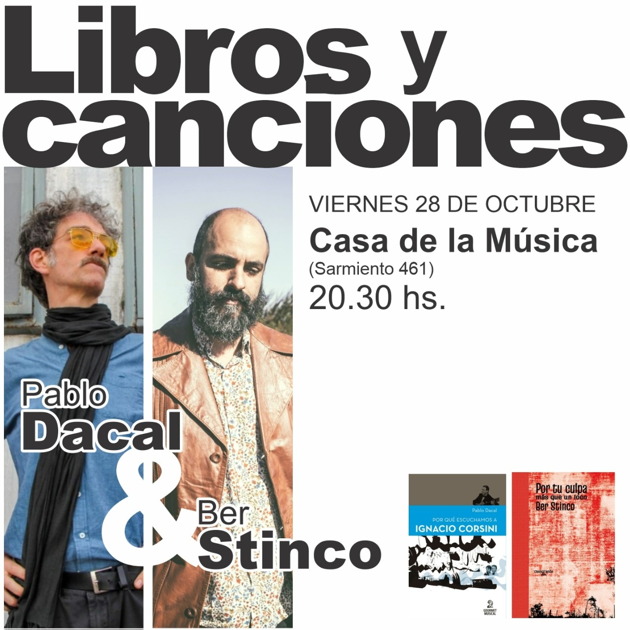 Libros y canciones en La Casa de la Música con Pablo Dacal y Ber Stinco