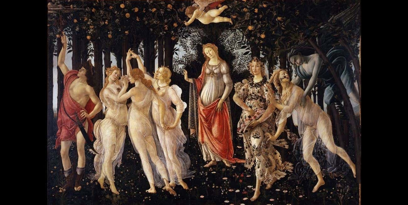 En “La Primavera” de Botticelli se ven los rasgos a través de los cuales se buscaba representar la belleza en el Renacimiento. Es una témpera sobre madera de 314 por 203 centímetros. Foto: Galleria degli Uffizi de Florencia