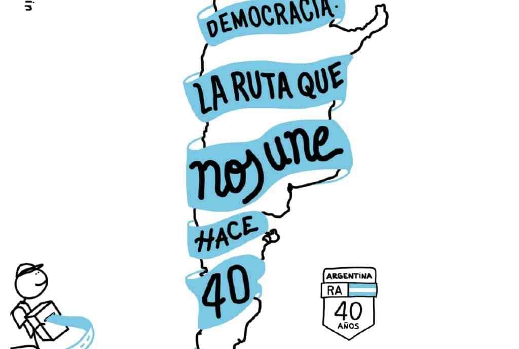 Se trata de cartas intervenidas por ilustradores y el envío constituye una forma de "felicitar al pueblo argentino" al conmemorarse los 40 años de democracia en Argentina.