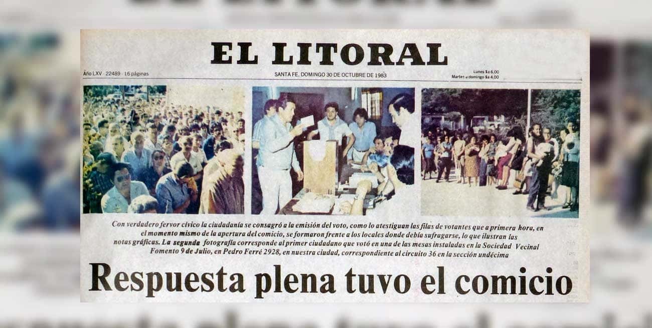 La tapa de El Litoral en la jornada histórica del 30 de octubre de 1983.
