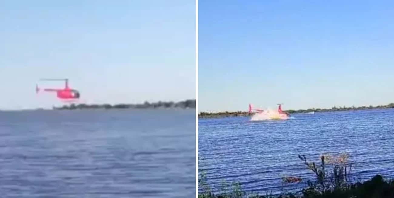 Video: un helicóptero chocó en pleno río Paraná en Rosario