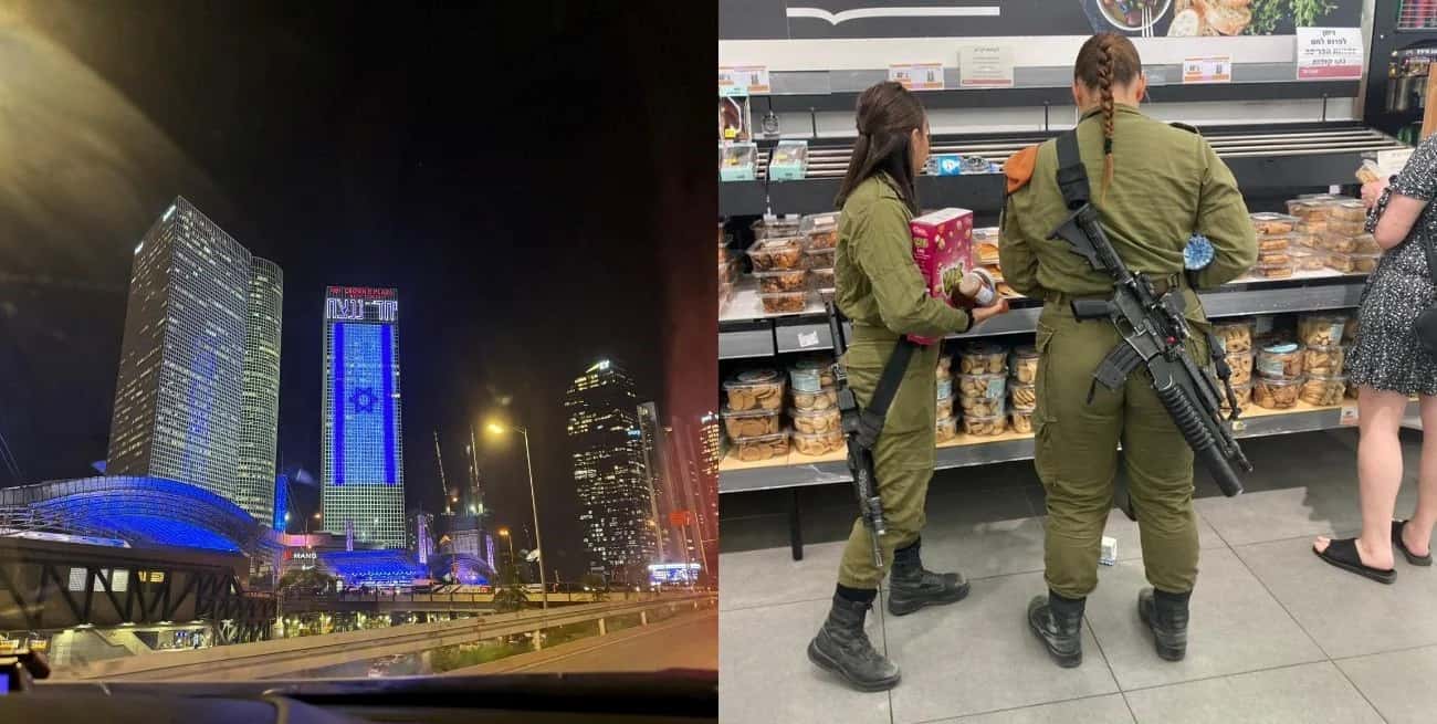 En Tel Aviv, la altura de los edificios es imponente y se nota una fuerte presencia de uniformados.