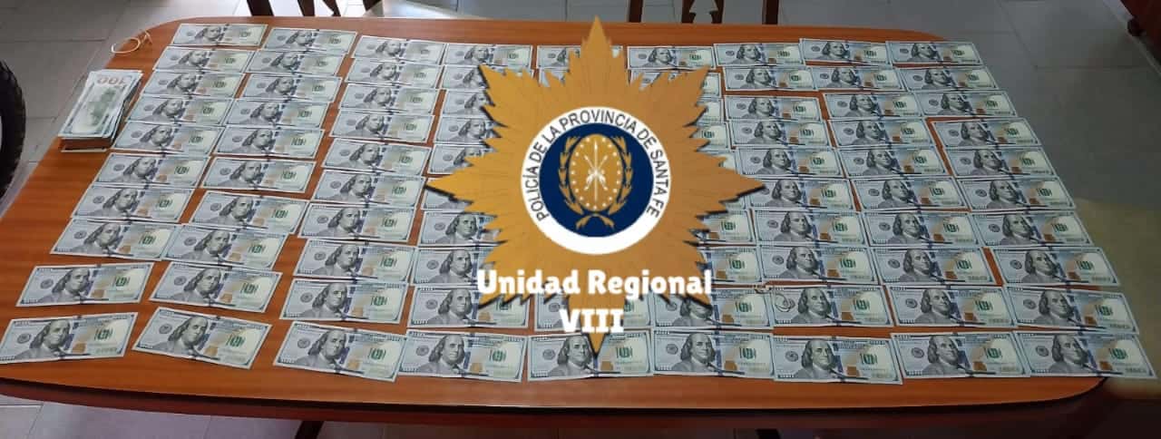 Los dólares secuestrados por la policía tras la requisa voluntaria en el domicilio de calle Pedro Loreto.