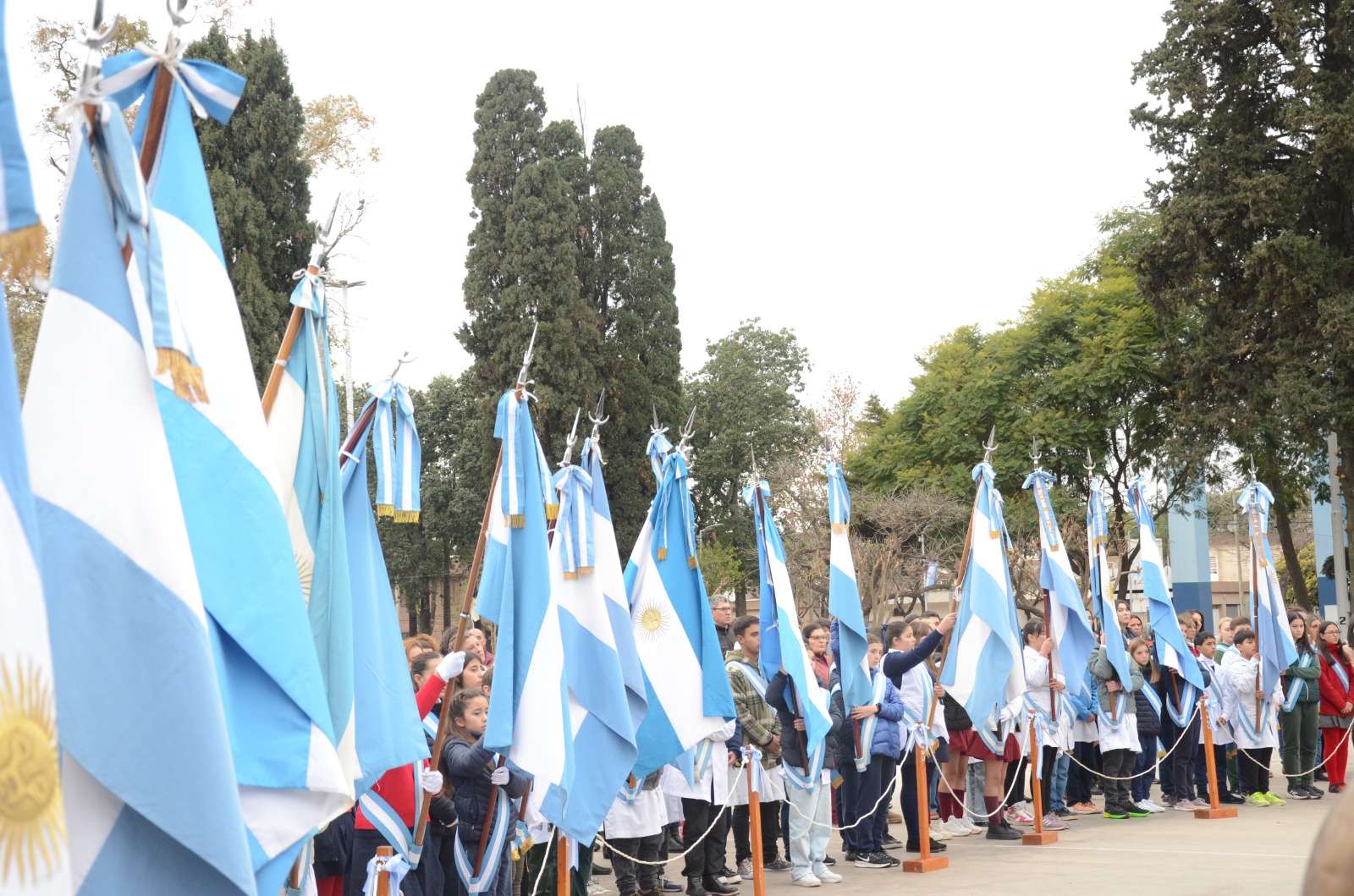 Los alumnos abanderados de las escuelas venadenses le dieron el marco adecuado a la celebración. Foto: MVT