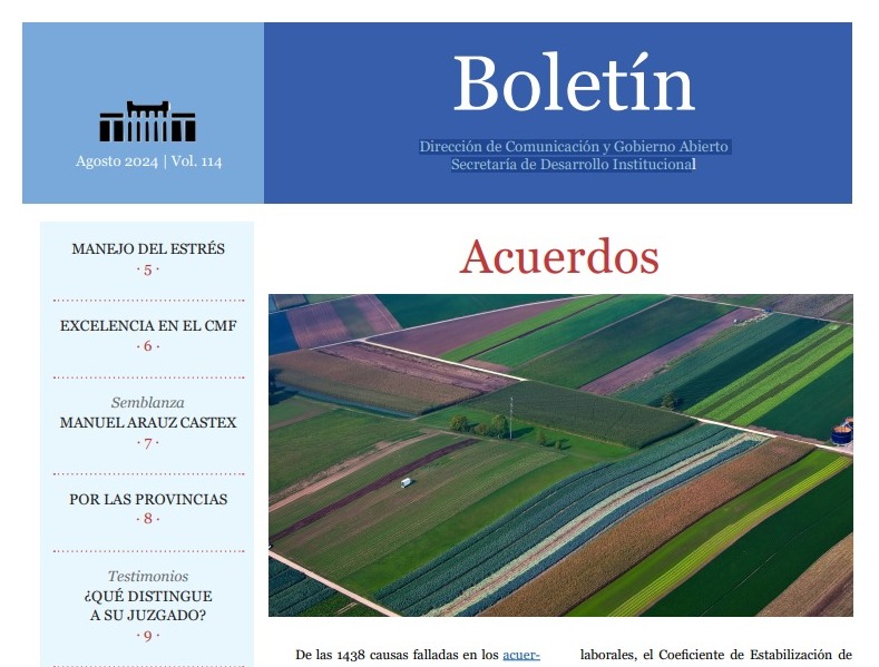 Portada del Boletín que el Máximo Tribunal distribuye en todo el país.